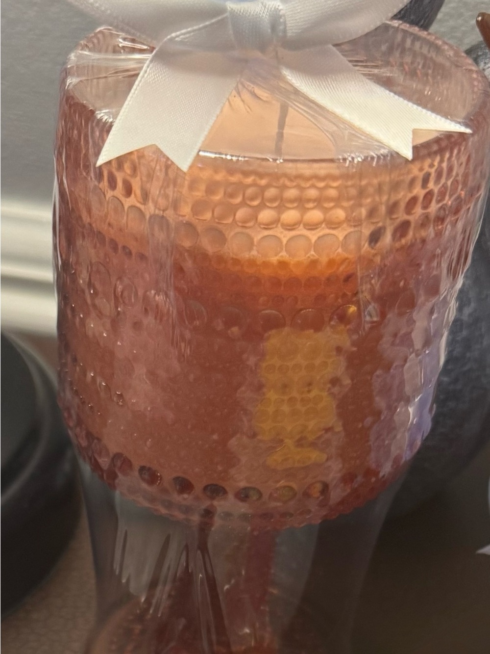 Decorative Amber Glass Pillar Candle Holder with Textured Finish